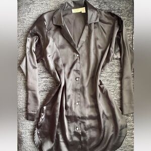 Vintage Y2K Victoria’s Secret Black Satin Button-Up Shirt Dress – Size M/L